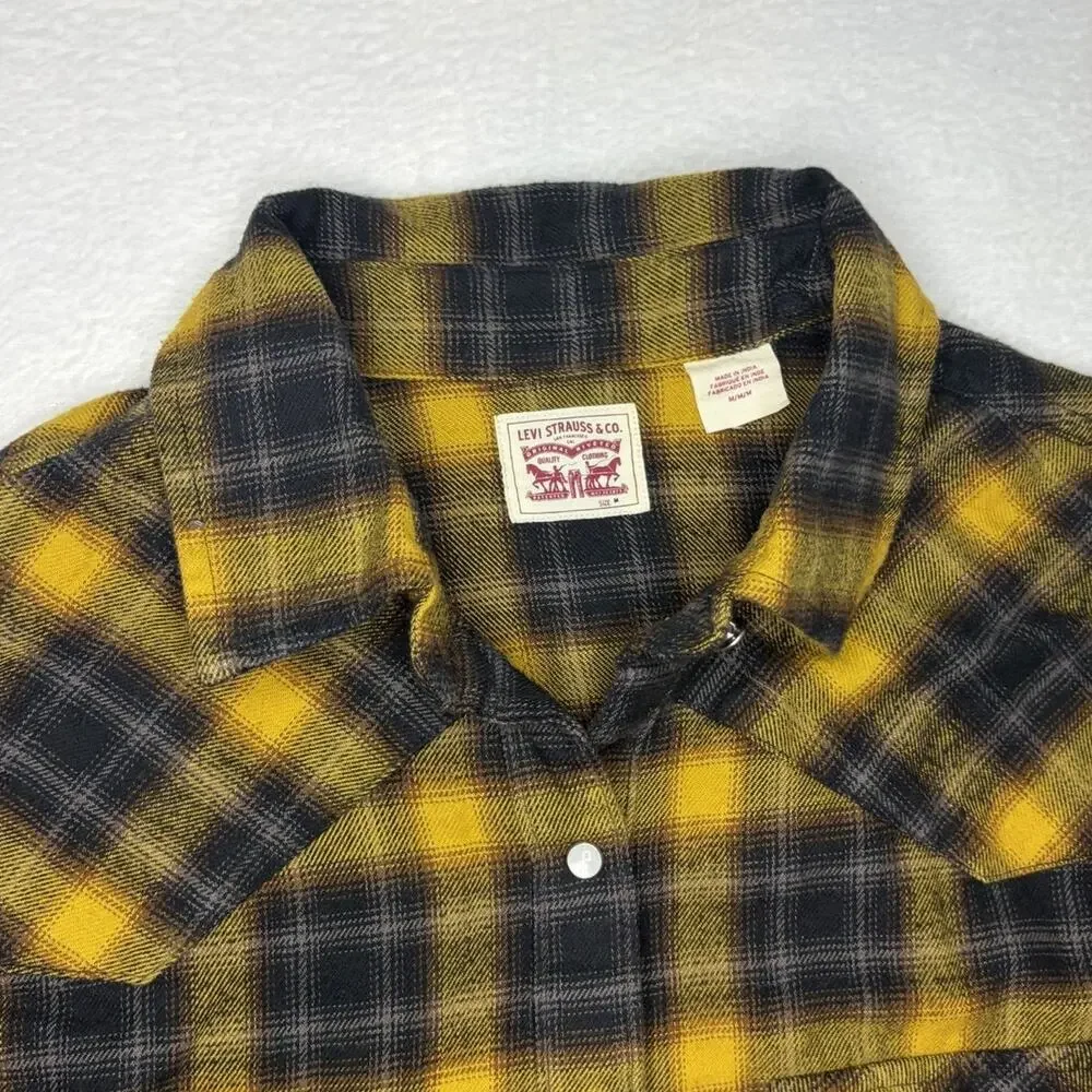 Levi's Relaxed Fit The Western Shirt Yellow Plaid Pearl Snap Flannel Medium